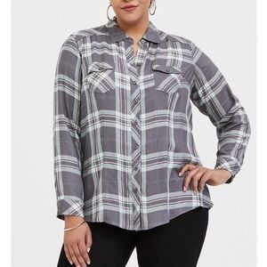 Torrid Gray Plaid Button Up Top Size 2
